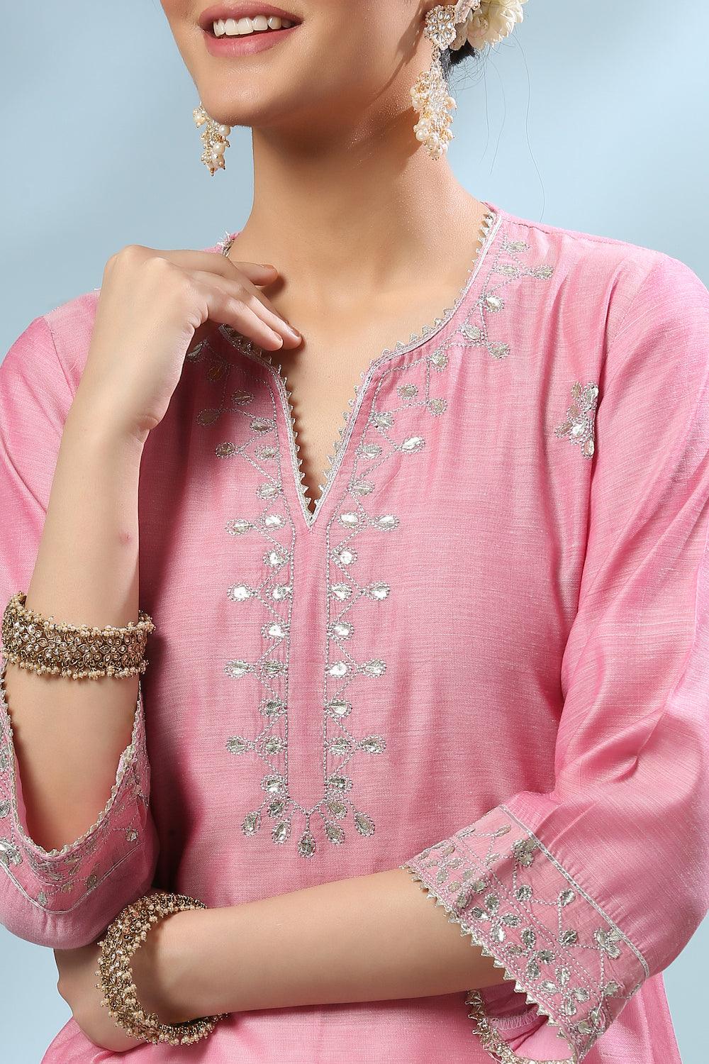 Pink Gota Patti Chanderi Kurta