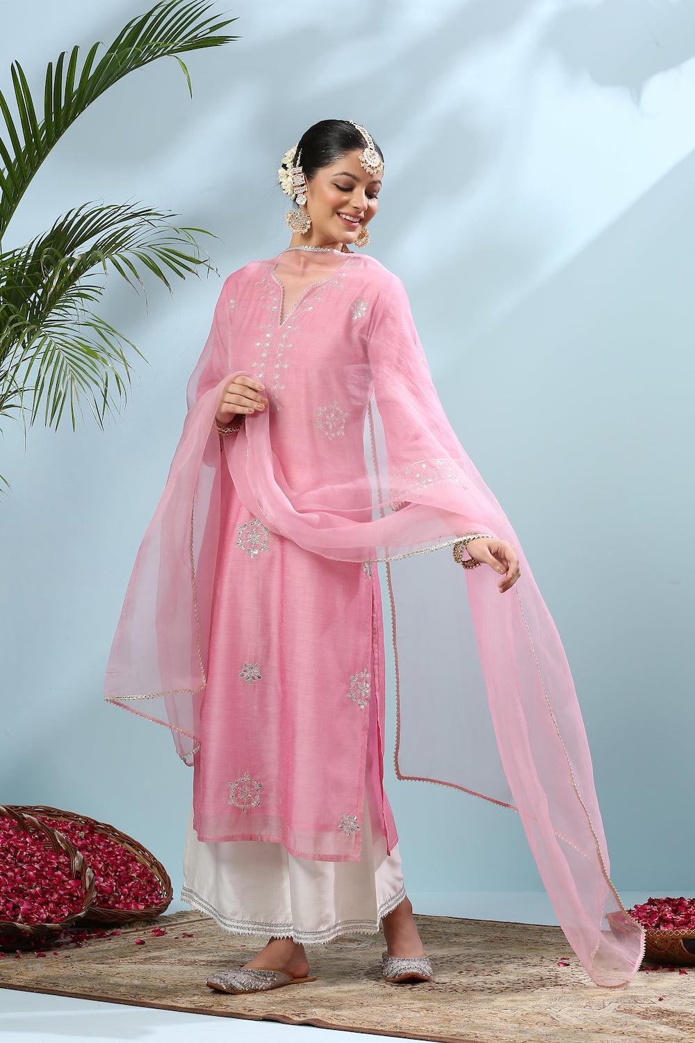 Pink Gota Patti Chanderi Kurta