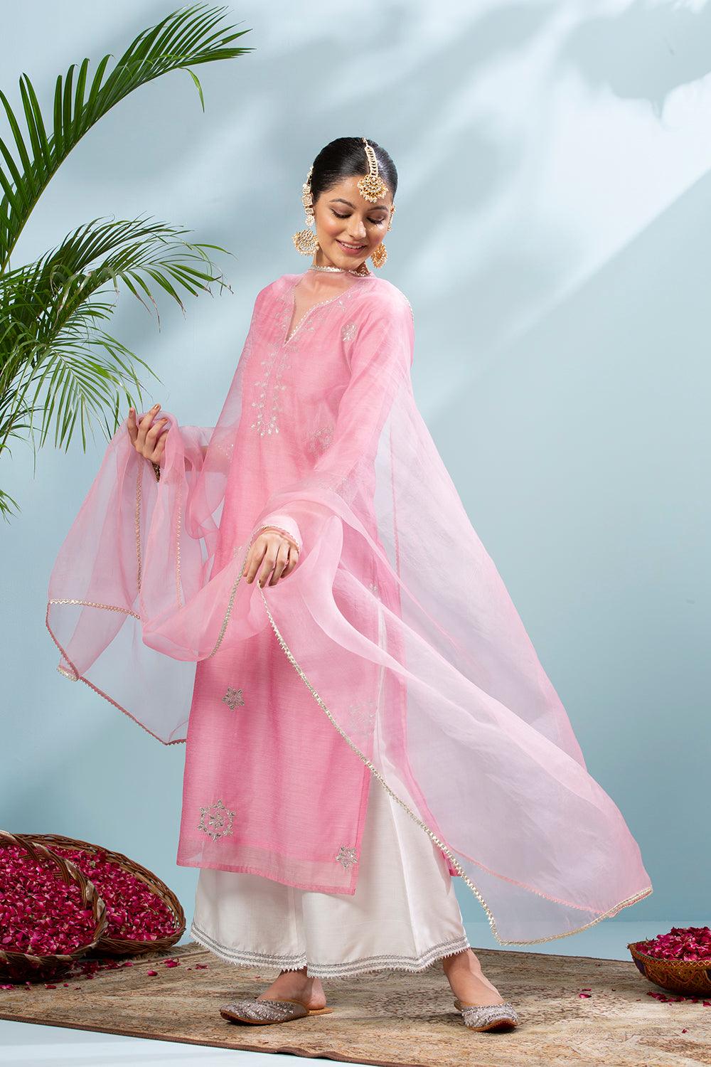 Pink Gota Patti Chanderi Kurta