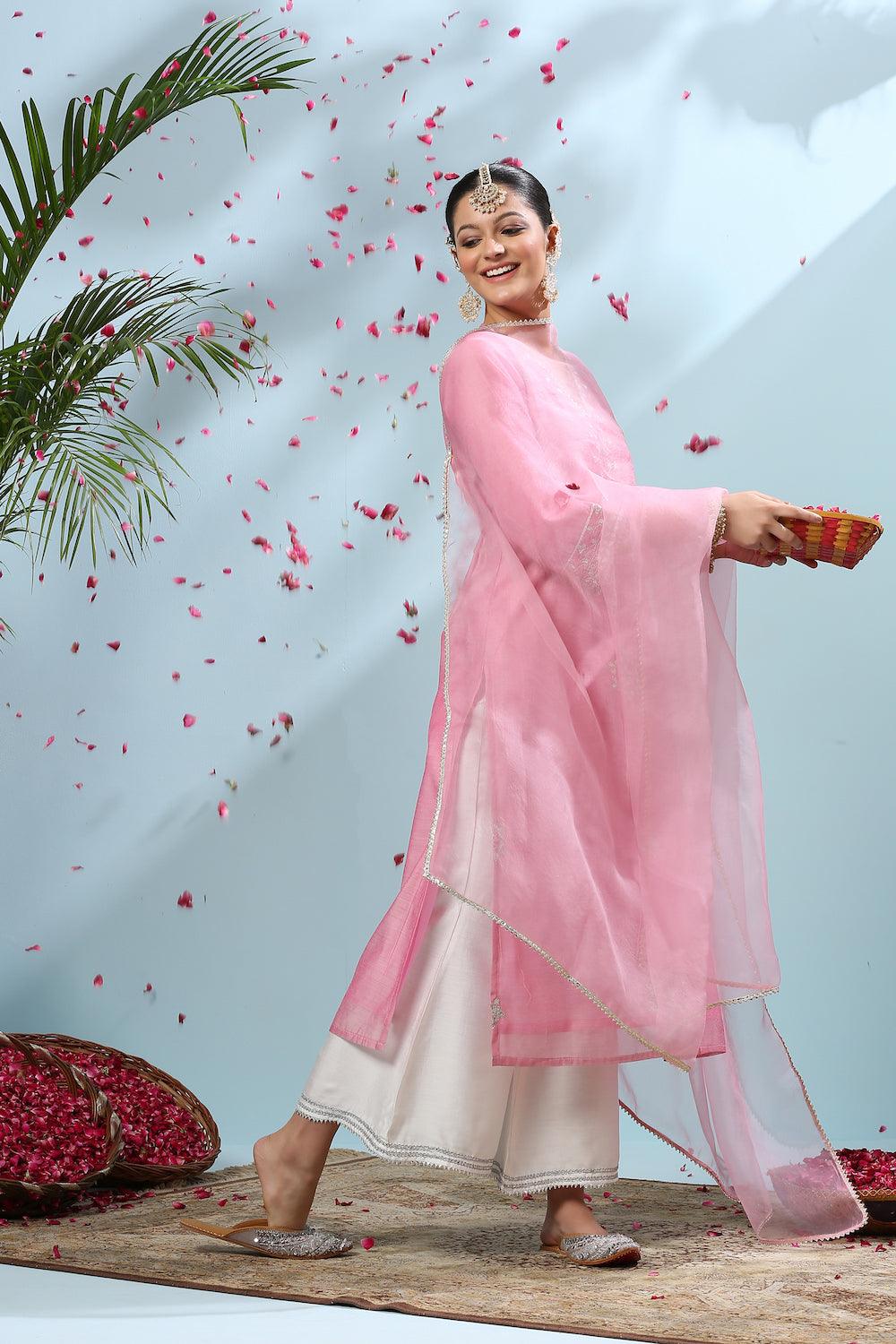 Pink Gota Patti Chanderi Kurta