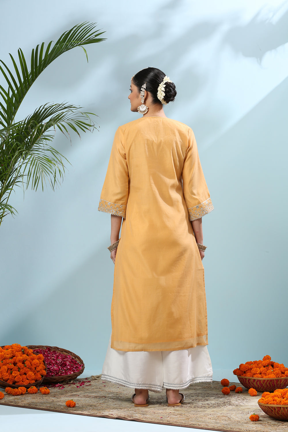 Yellow Gota Patti Chanderi Silk Kurta