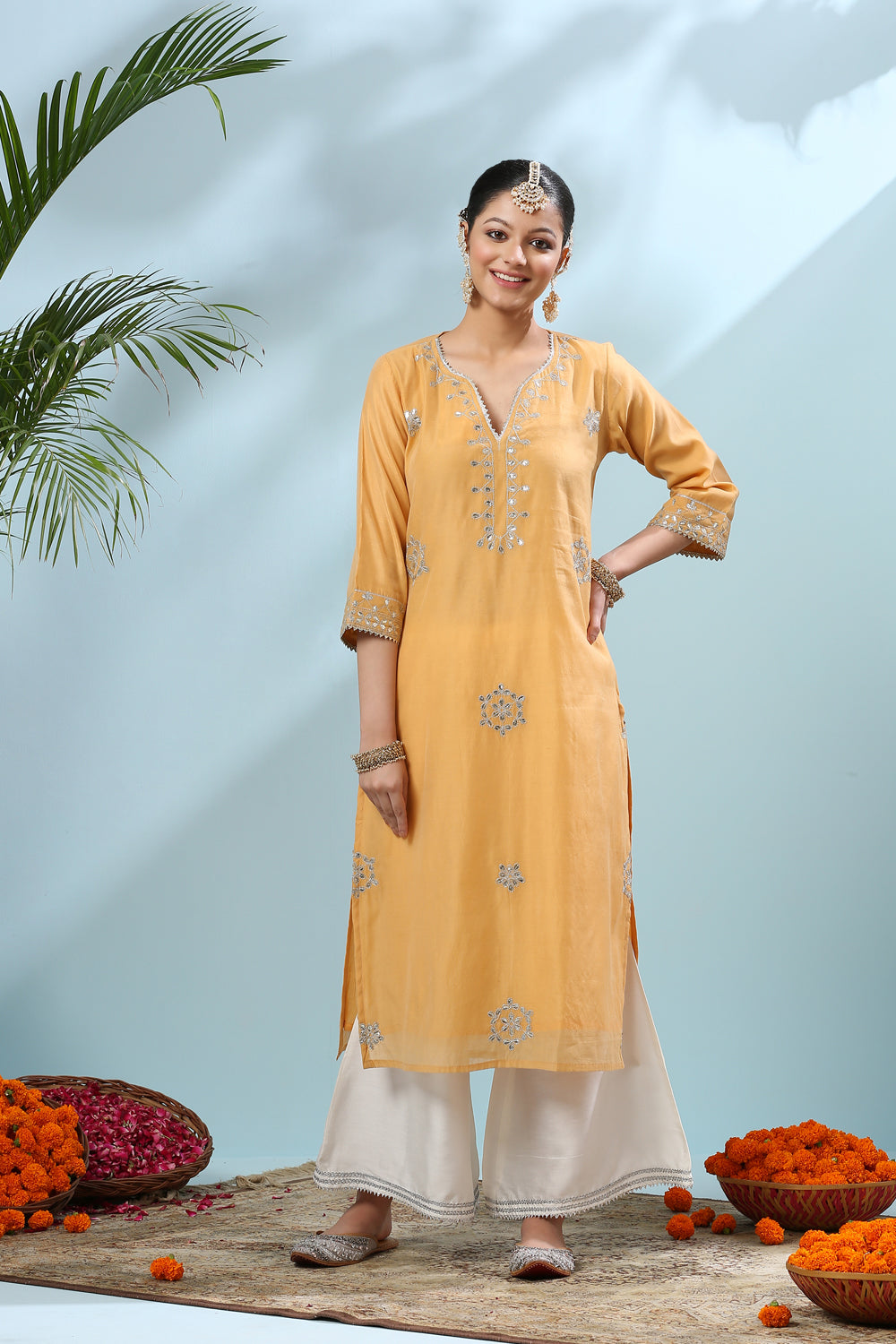 Yellow Gota Patti Chanderi Silk Kurta