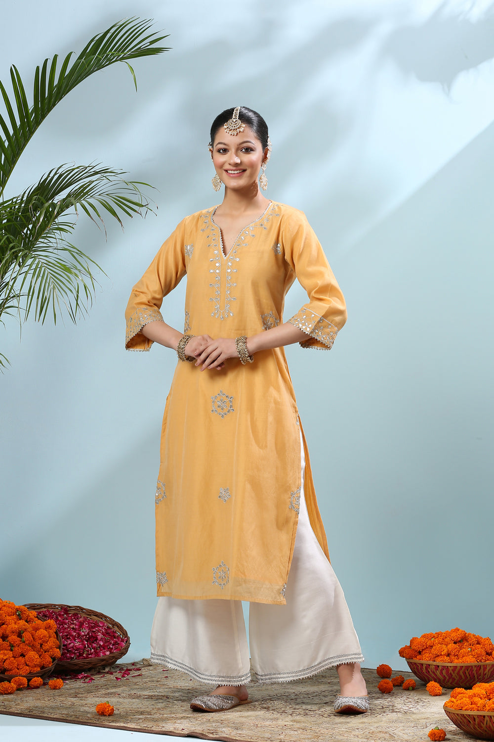 Yellow Gota Patti Chanderi Silk Kurta