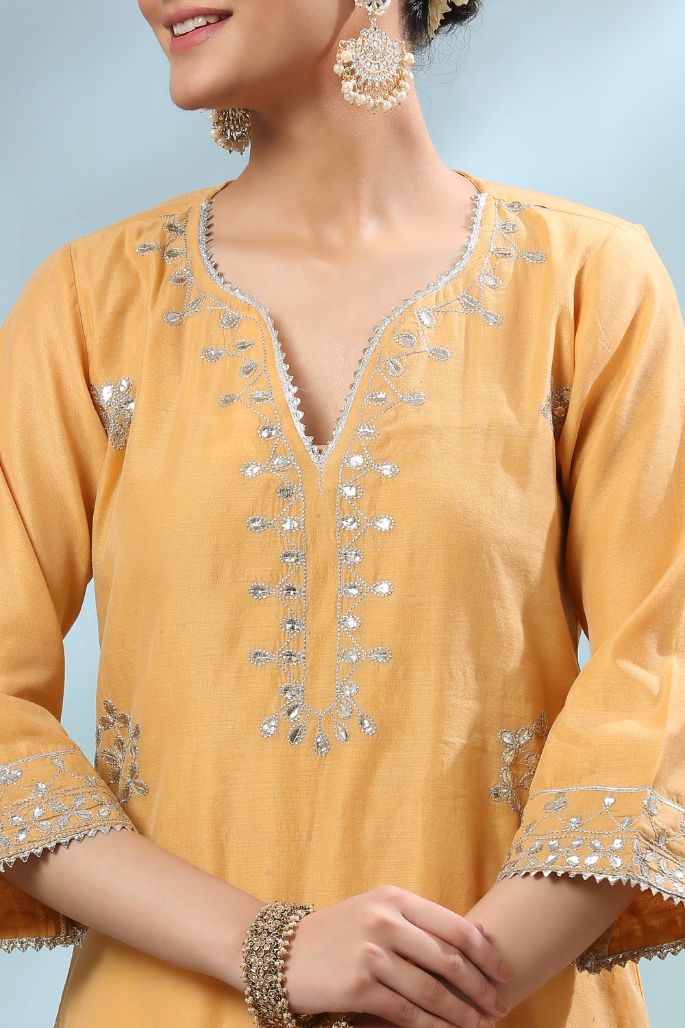 Yellow Gota Patti Chanderi Silk Kurta