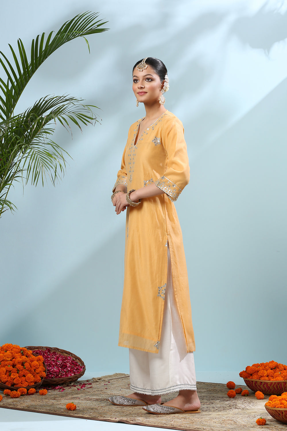 Yellow Gota Patti Chanderi Silk Kurta