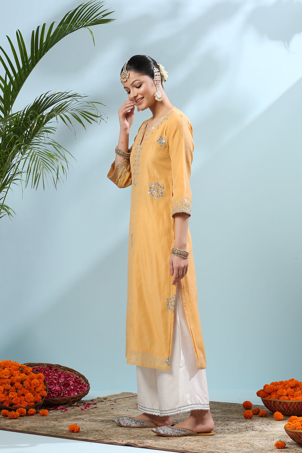 Yellow Gota Patti Chanderi Silk Kurta