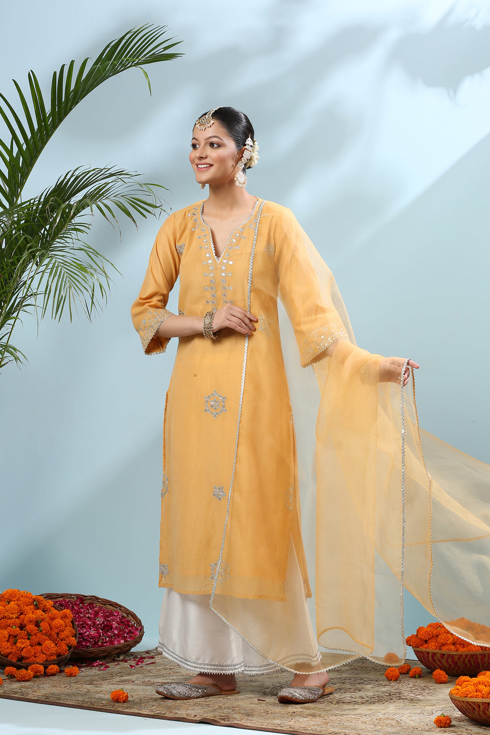 Yellow Gota Patti Chanderi Silk Kurta