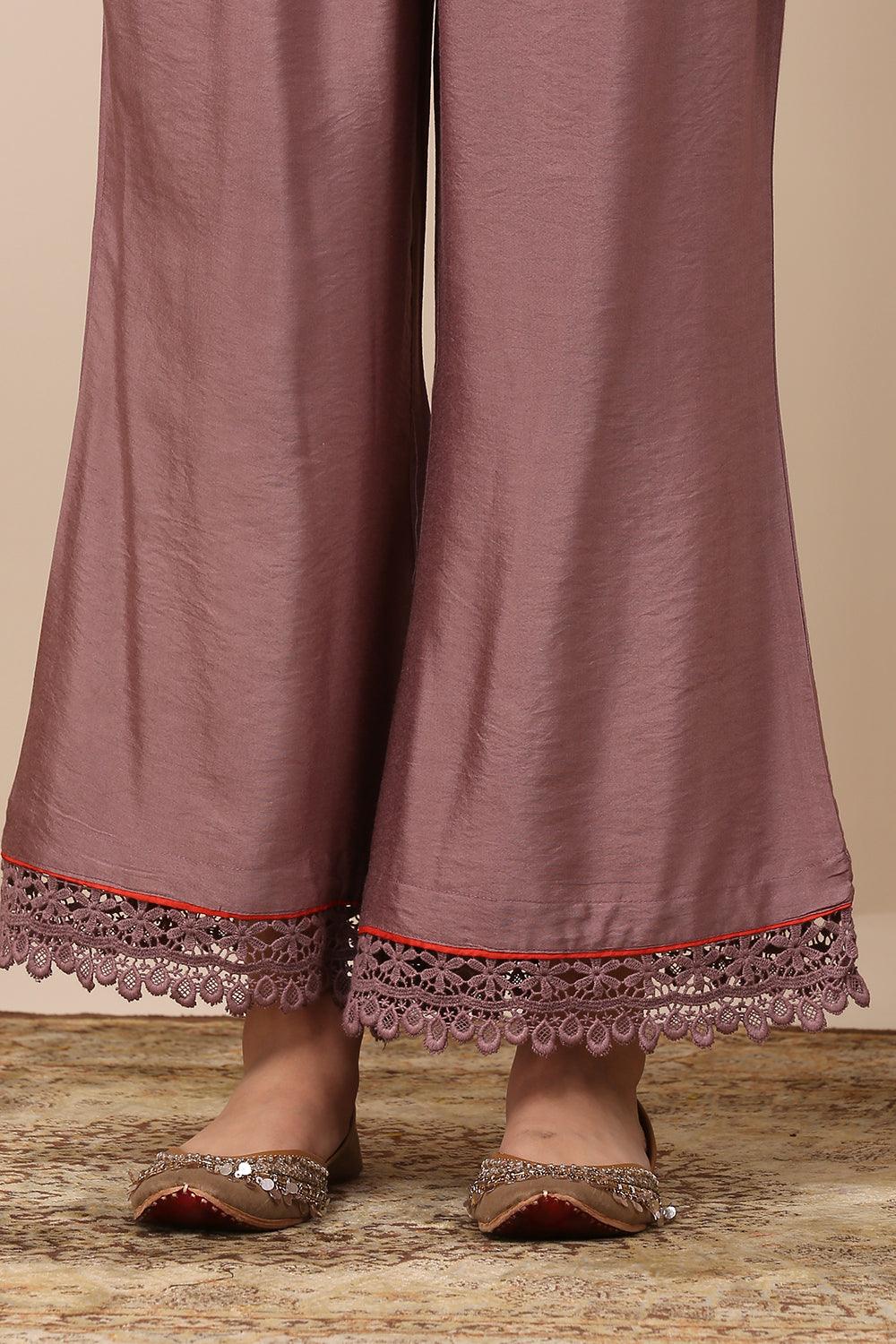 Mauve Tussar Silk Kurta Set