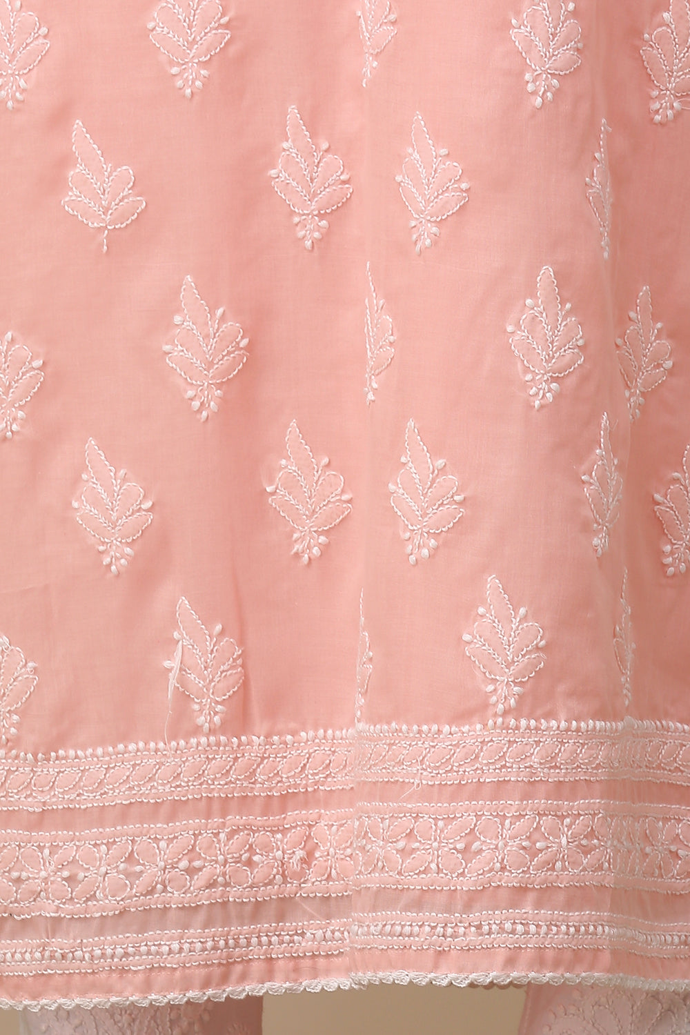 Peach Chikankari Mul Cotton Designer Kurta with Slip - Set of 2