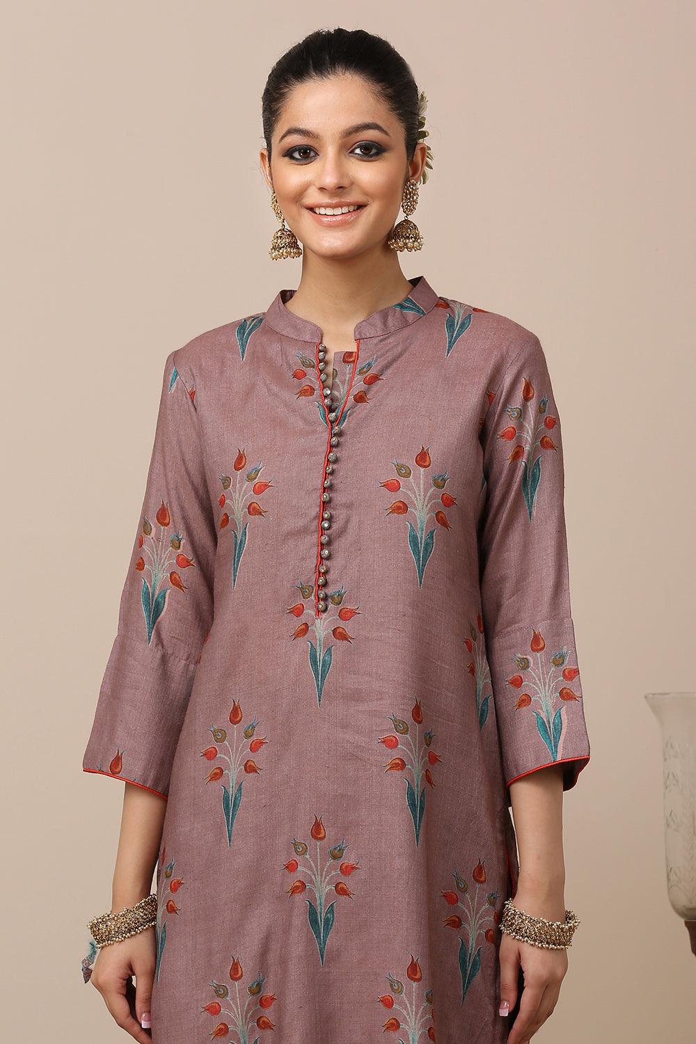 Mauve Tussar Silk Kurta Set