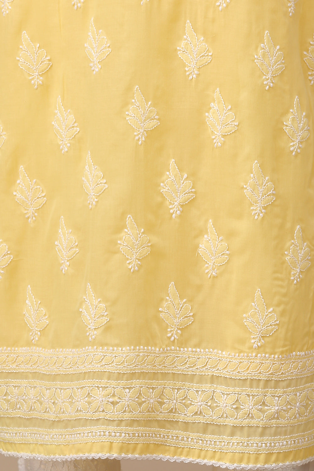 Yellow Chikankari Mul Cotton Designer Kurta with Slip - Set of 2