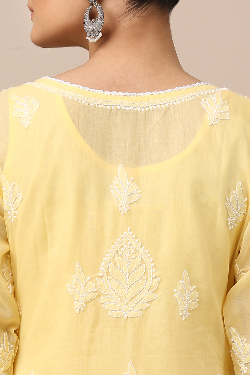 Yellow Chikankari Mul Cotton Designer Kurta with Slip - Set of 2