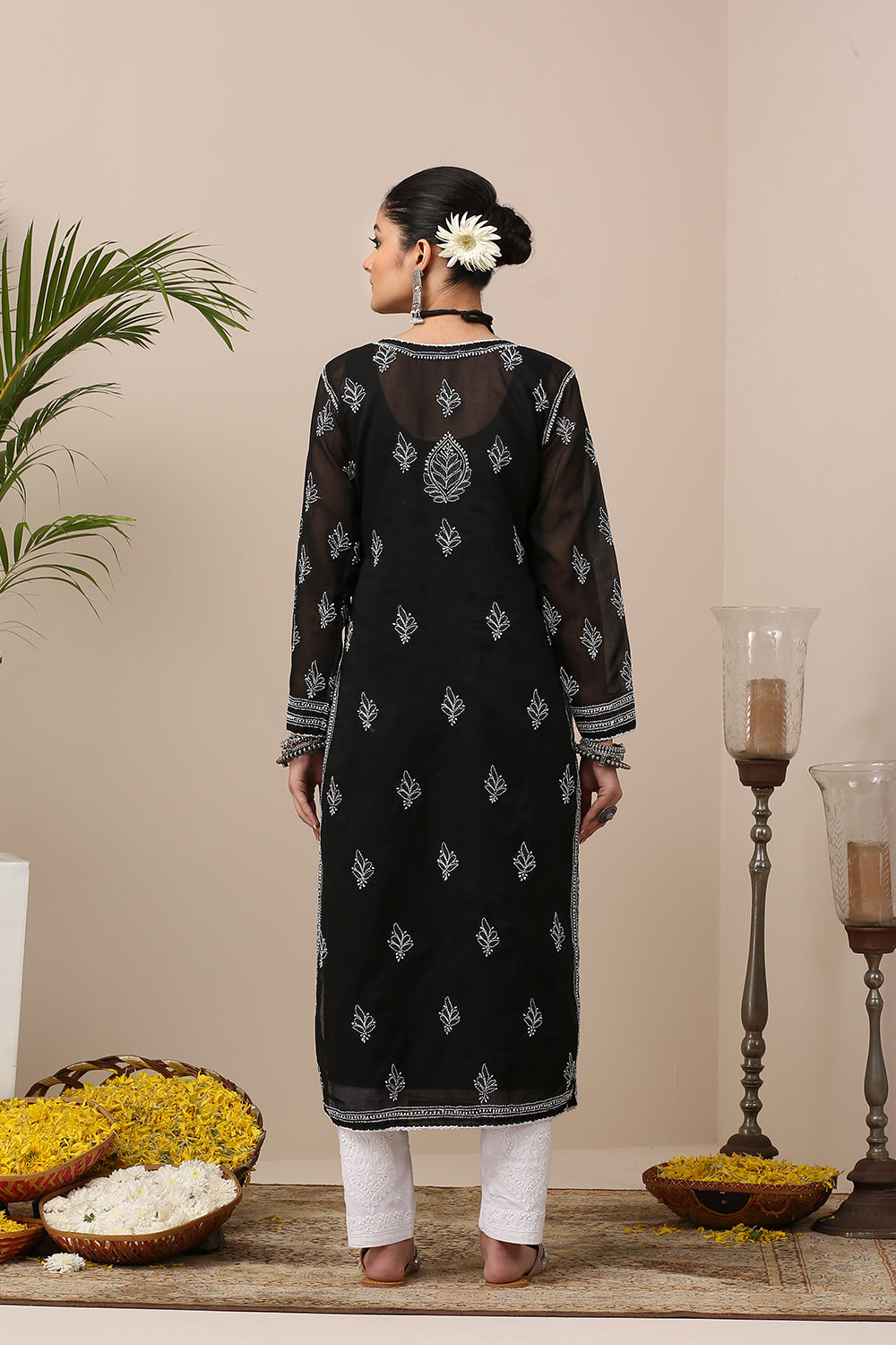 Black Chikankari Mul Cotton Designer Kurta with Slip - Set of 2