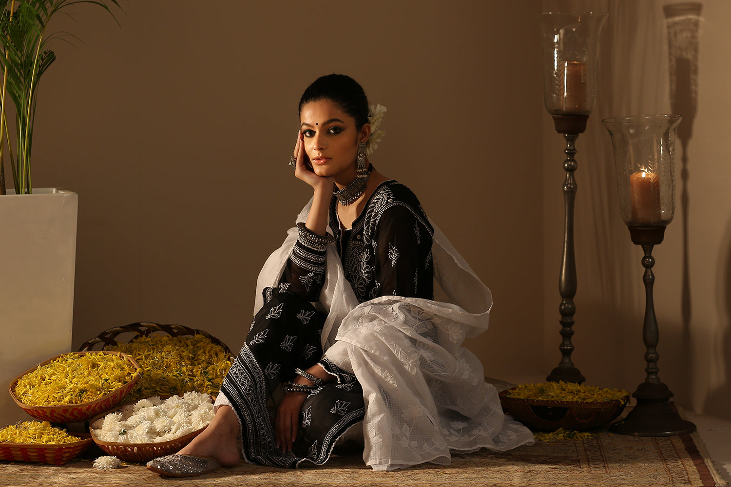 Black Chikankari Mul Cotton Designer Kurta with Slip - Set of 2