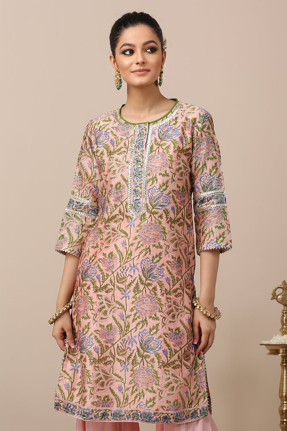 Pink Hand Block Printed Chanderi Silk Kurta