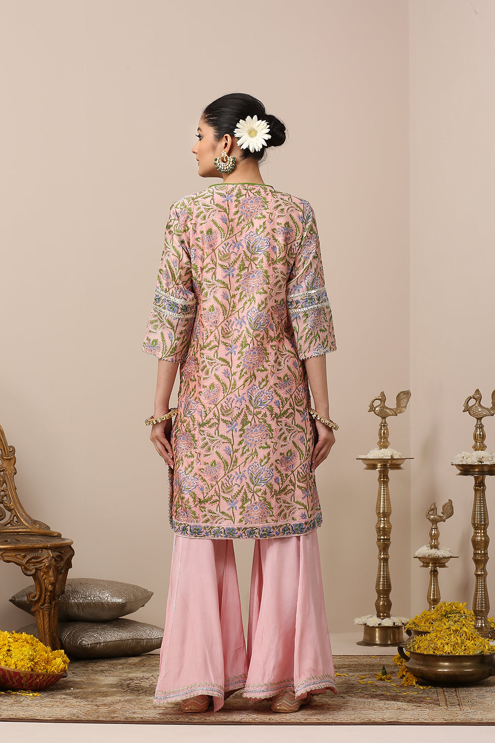 Pink Hand Block Printed Chanderi Silk Kurta