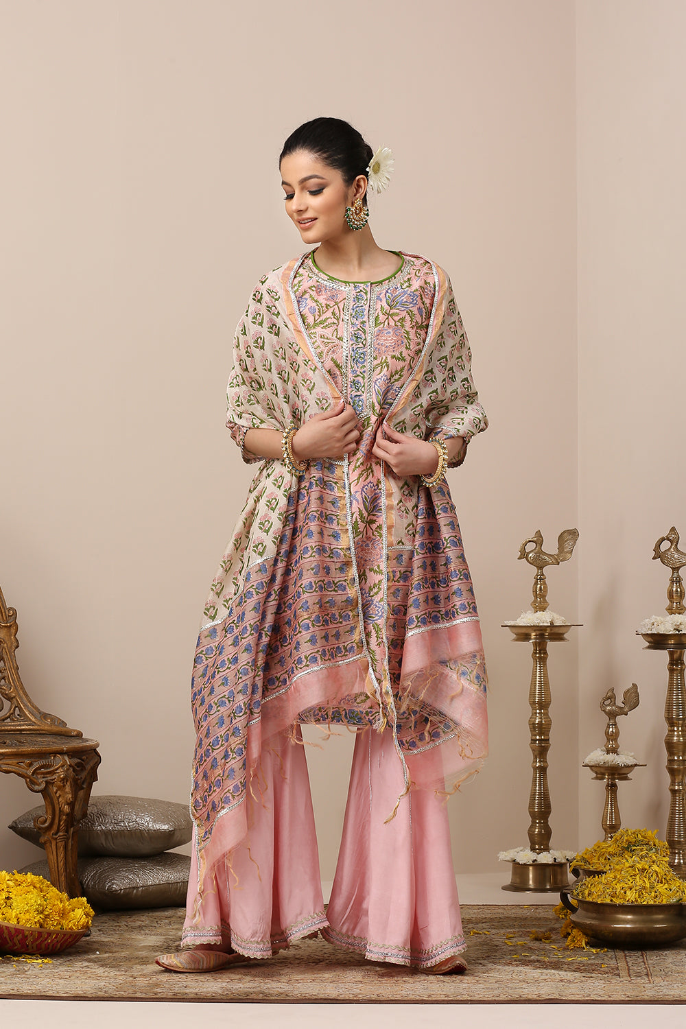 Pink Hand Block Printed Chanderi Silk Kurta