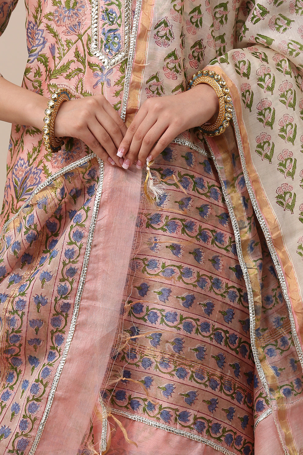 Pink Hand Block Printed Chanderi Silk Kurta