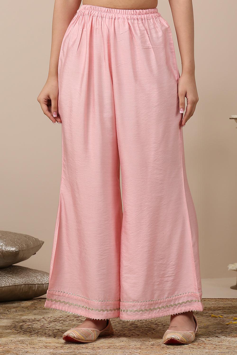 Pink Cotton Silk Palazzos