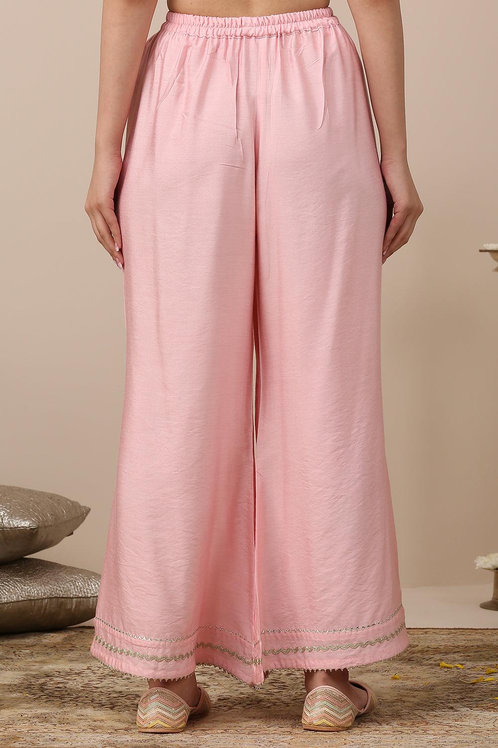 Pink Cotton Silk Palazzos