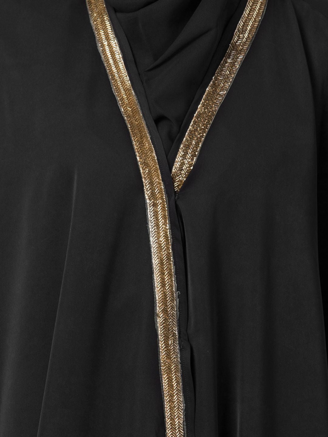 Embellished Gold Lace Abaya Black