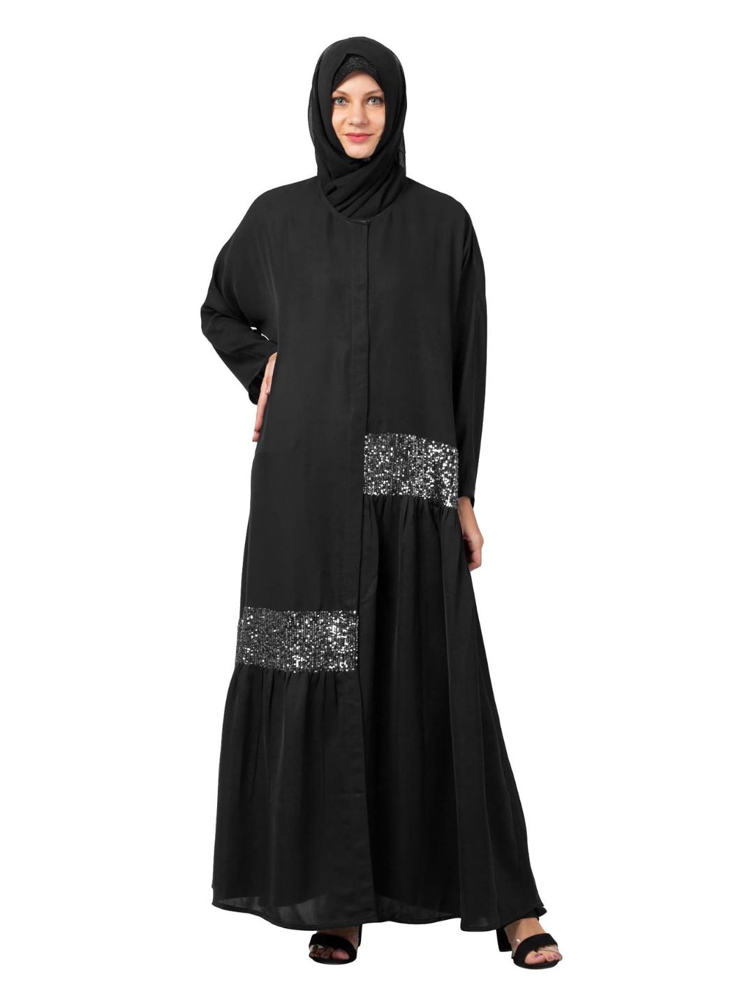 Embellished Flare Abaya Black