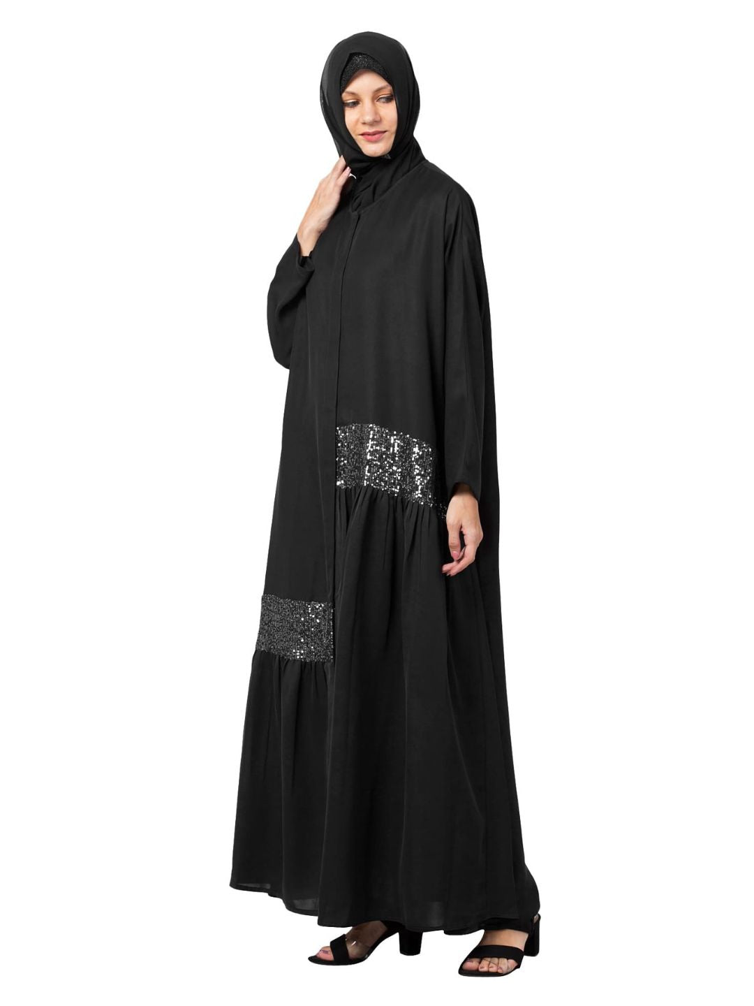 Embellished Flare Abaya Black