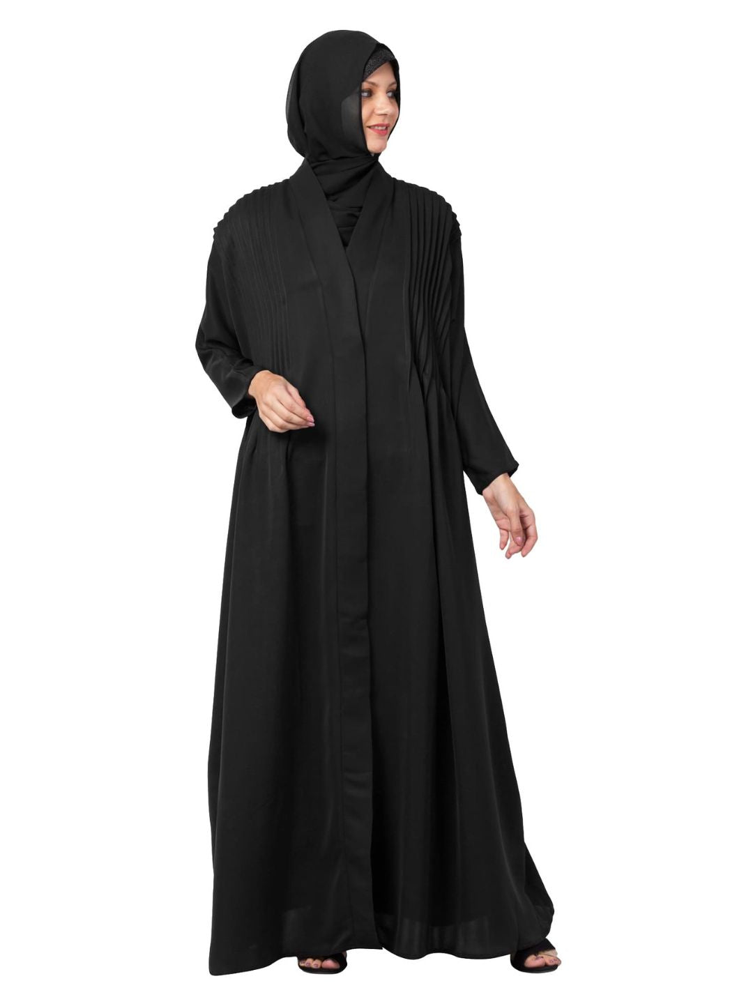 Pintuck Flare Abaya Black