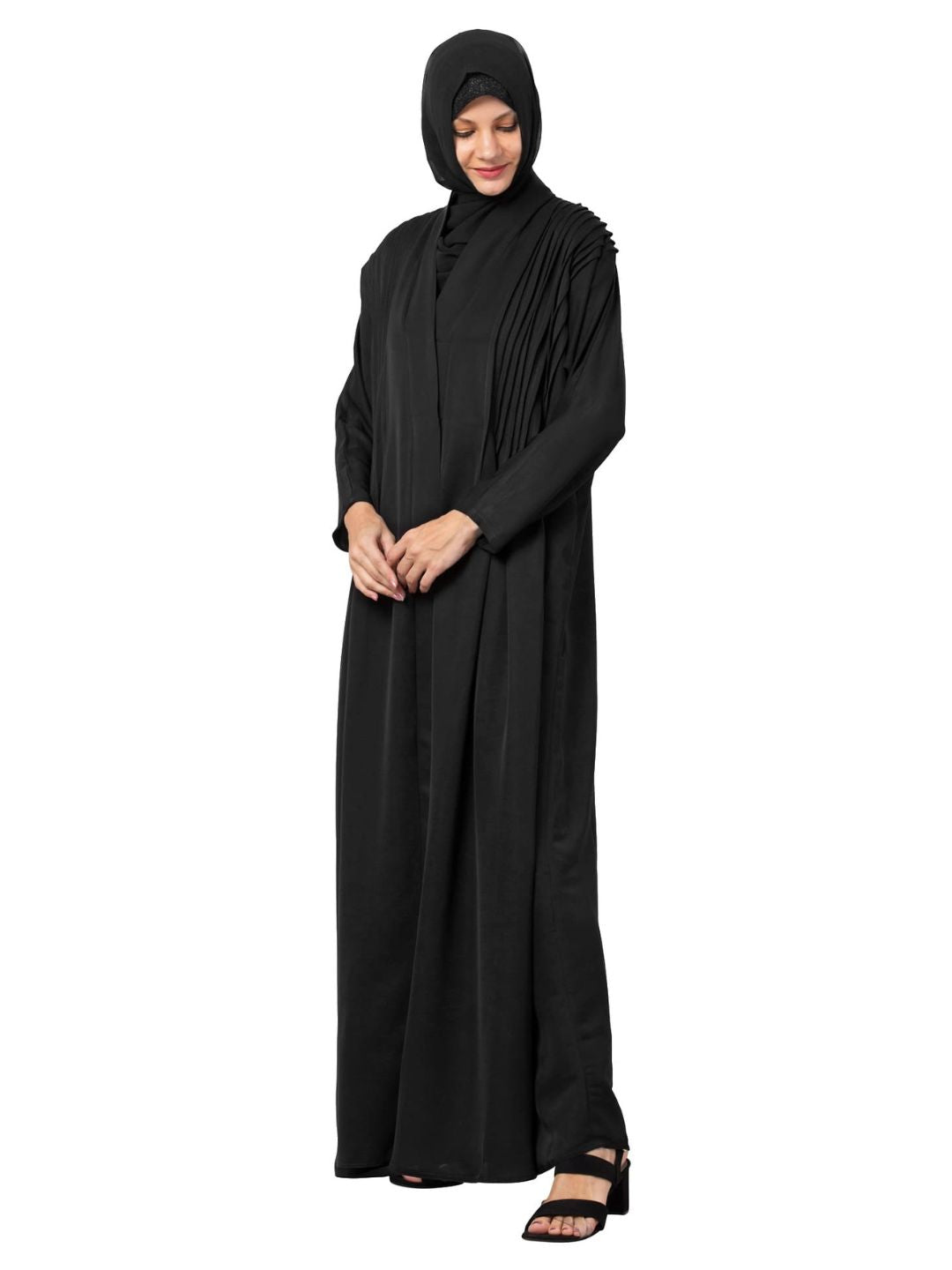 Pintuck Flare Abaya Black