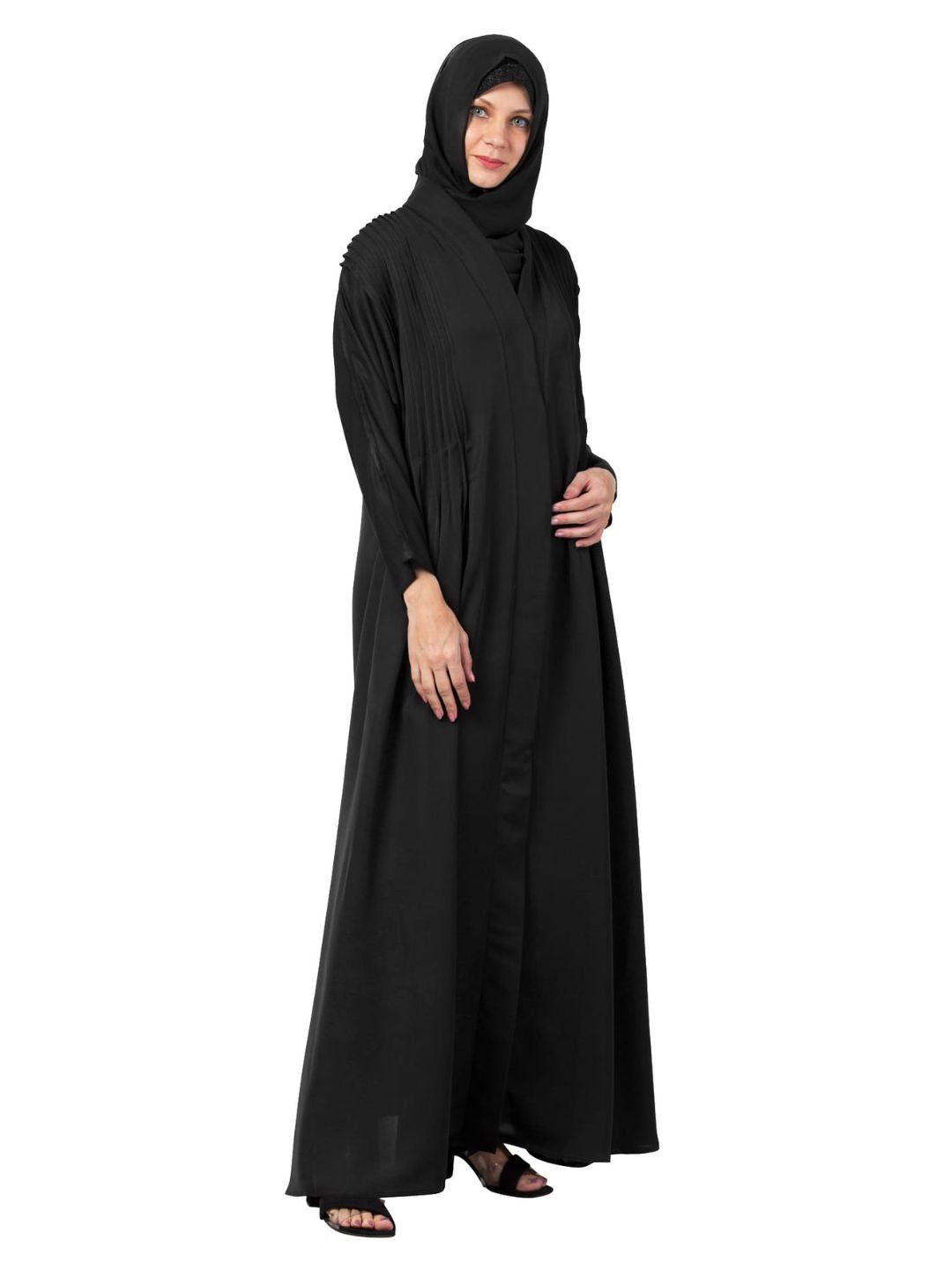 Pintuck Flare Abaya Black