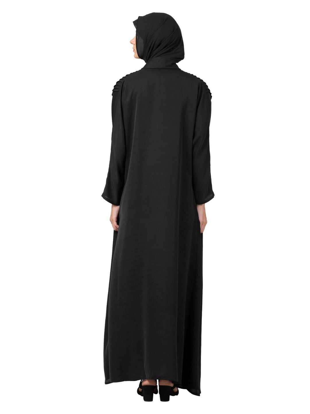 Pintuck Flare Abaya Black