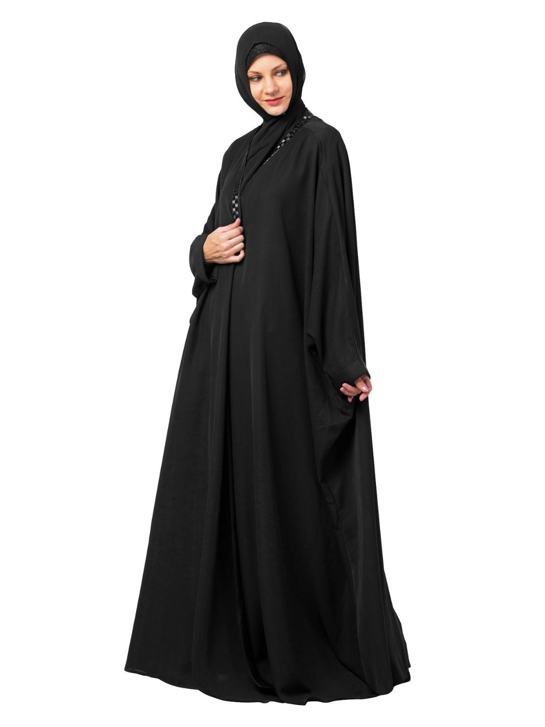 Embellished Posh Lace Abaya Black