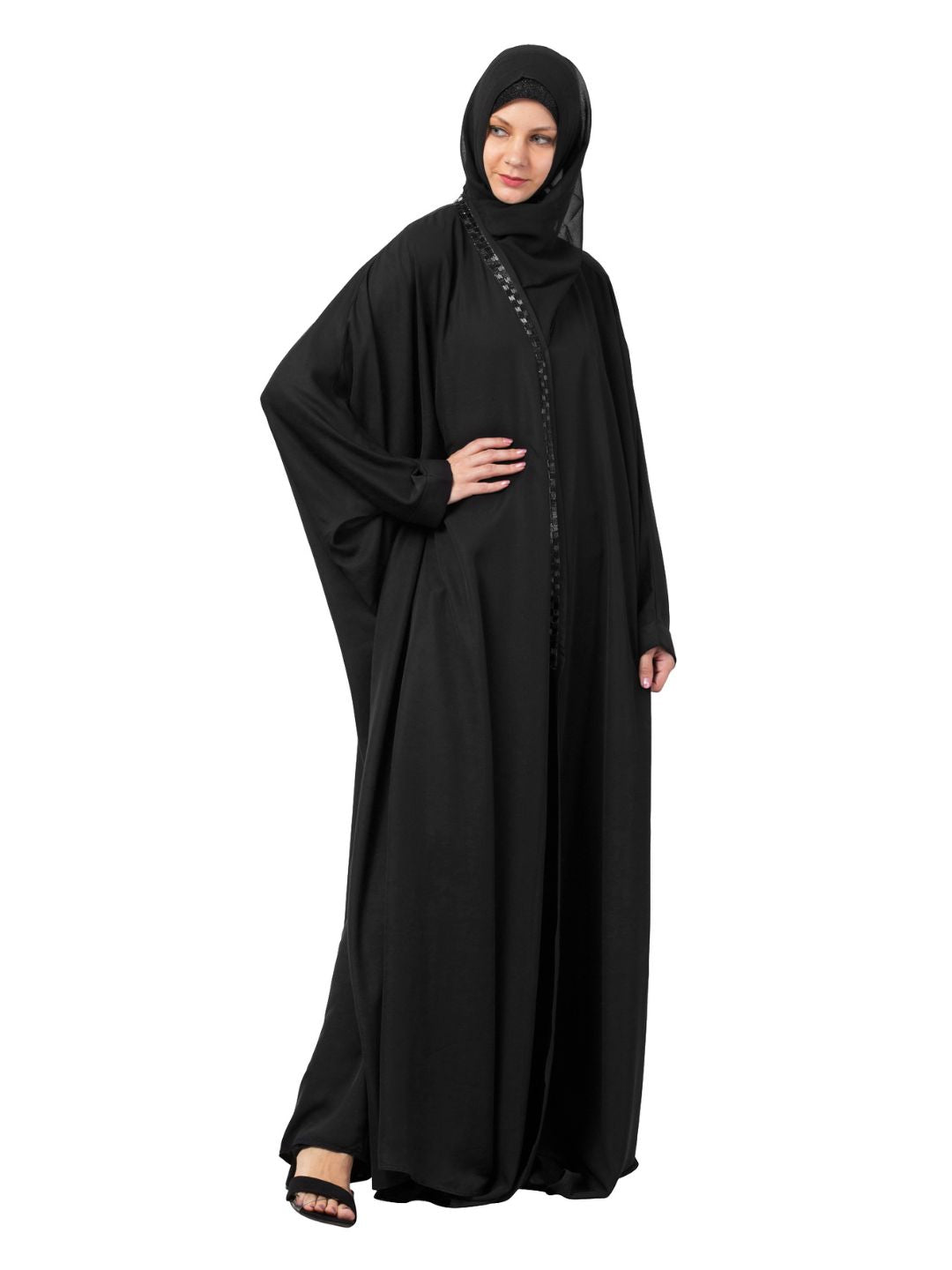 Embellished Posh Lace Abaya Black