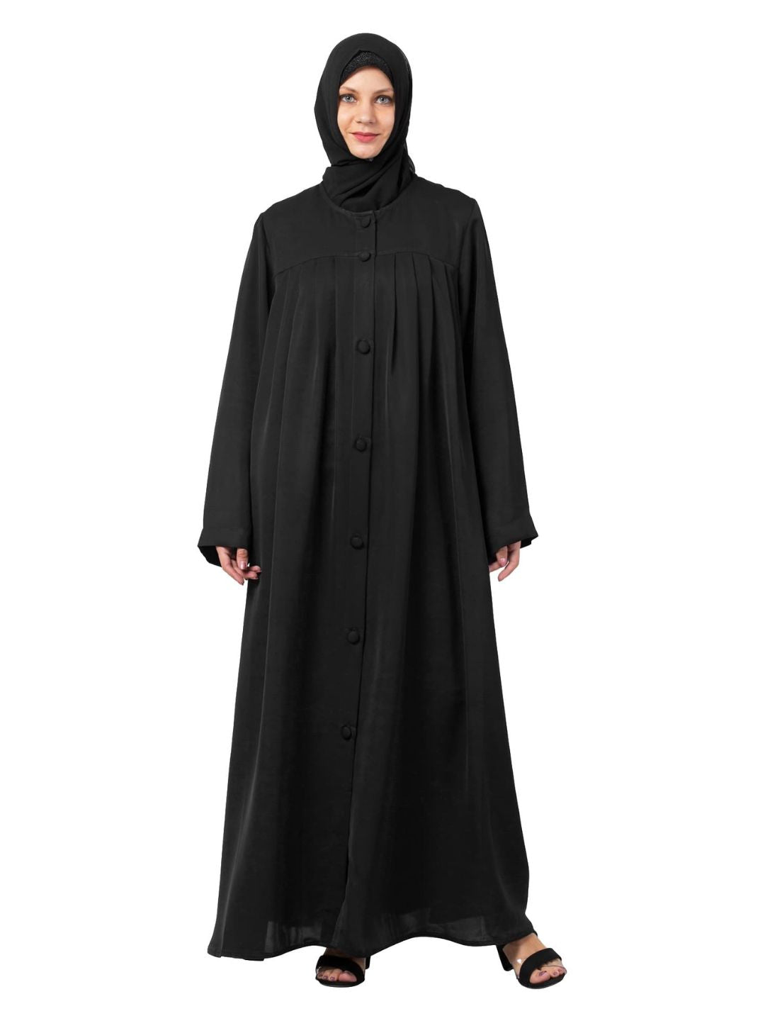 Button Up Flare Abaya Black