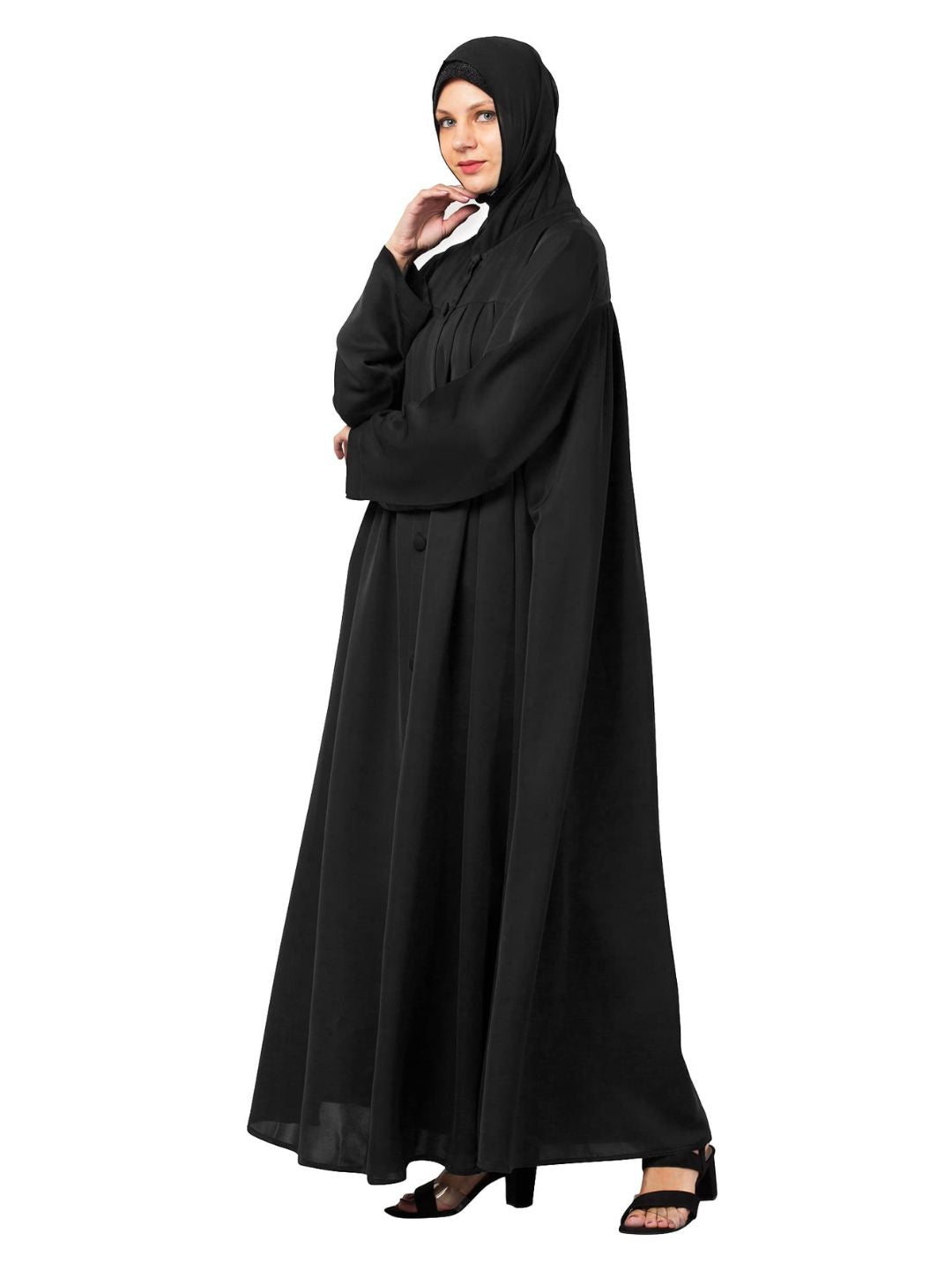 Button Up Flare Abaya Black