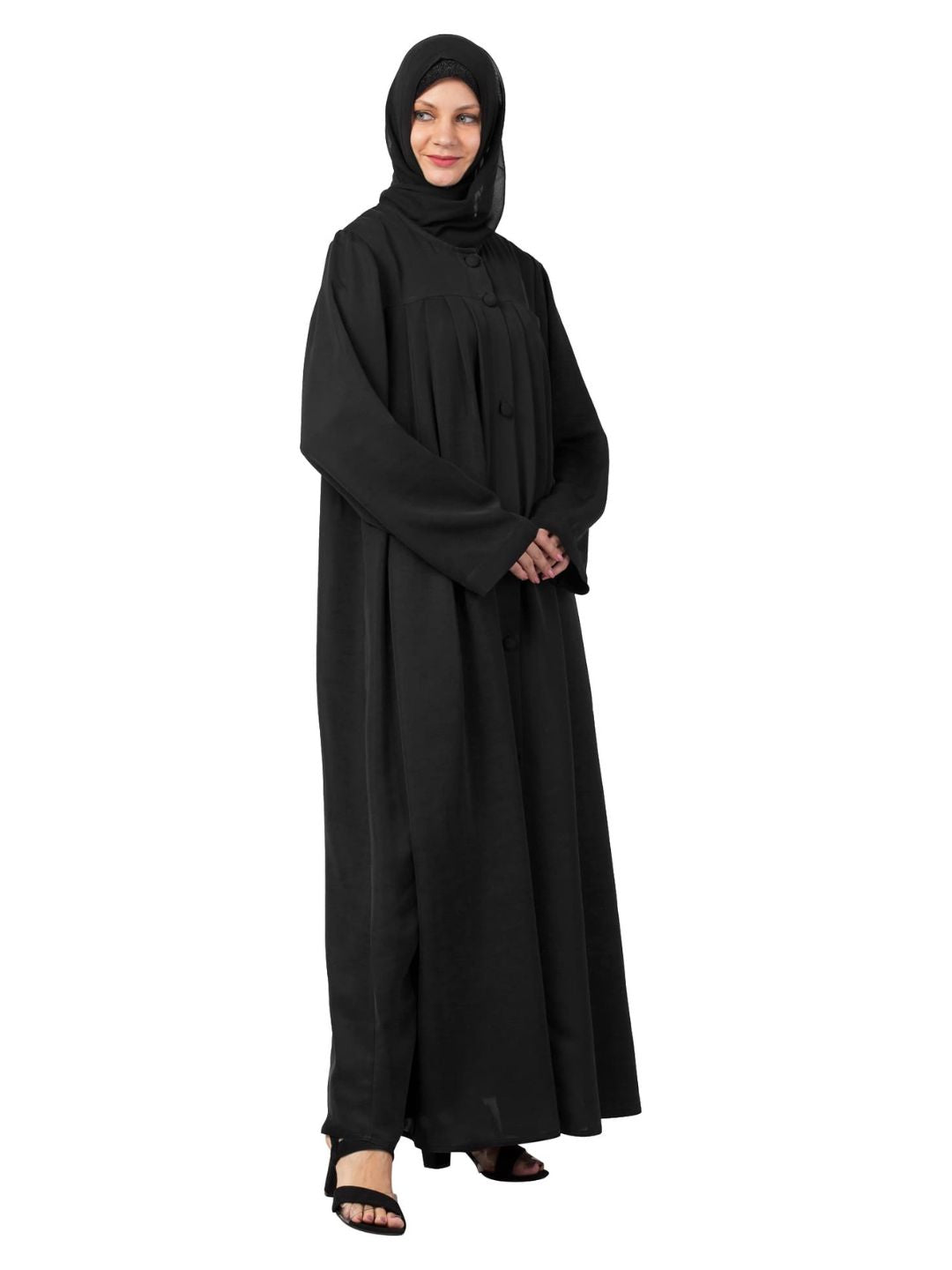 Button Up Flare Abaya Black