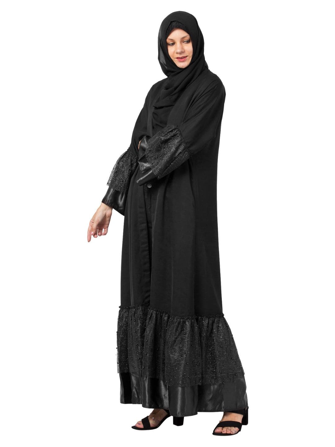 Embellished Posh Flare Abaya Black