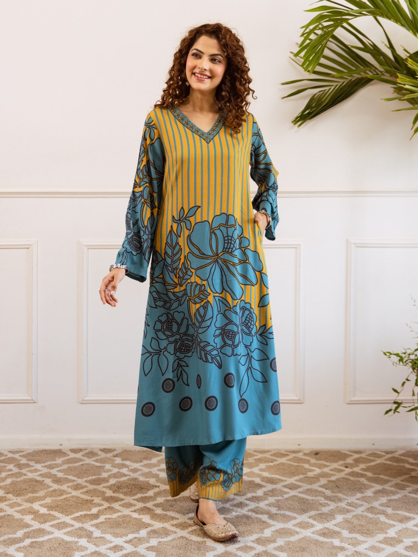 Bakul Flax Printed Cotton Kurta Pant Set