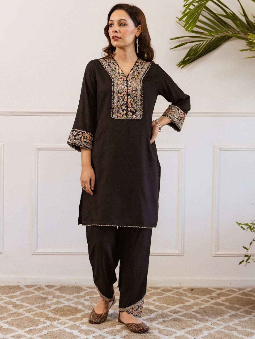 Kabool Ebony embroidery cotton co-ord set-AL