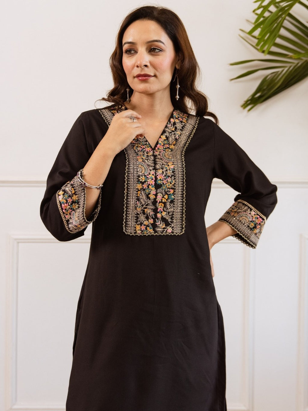 Kabool Ebony embroidery cotton co-ord set-AL