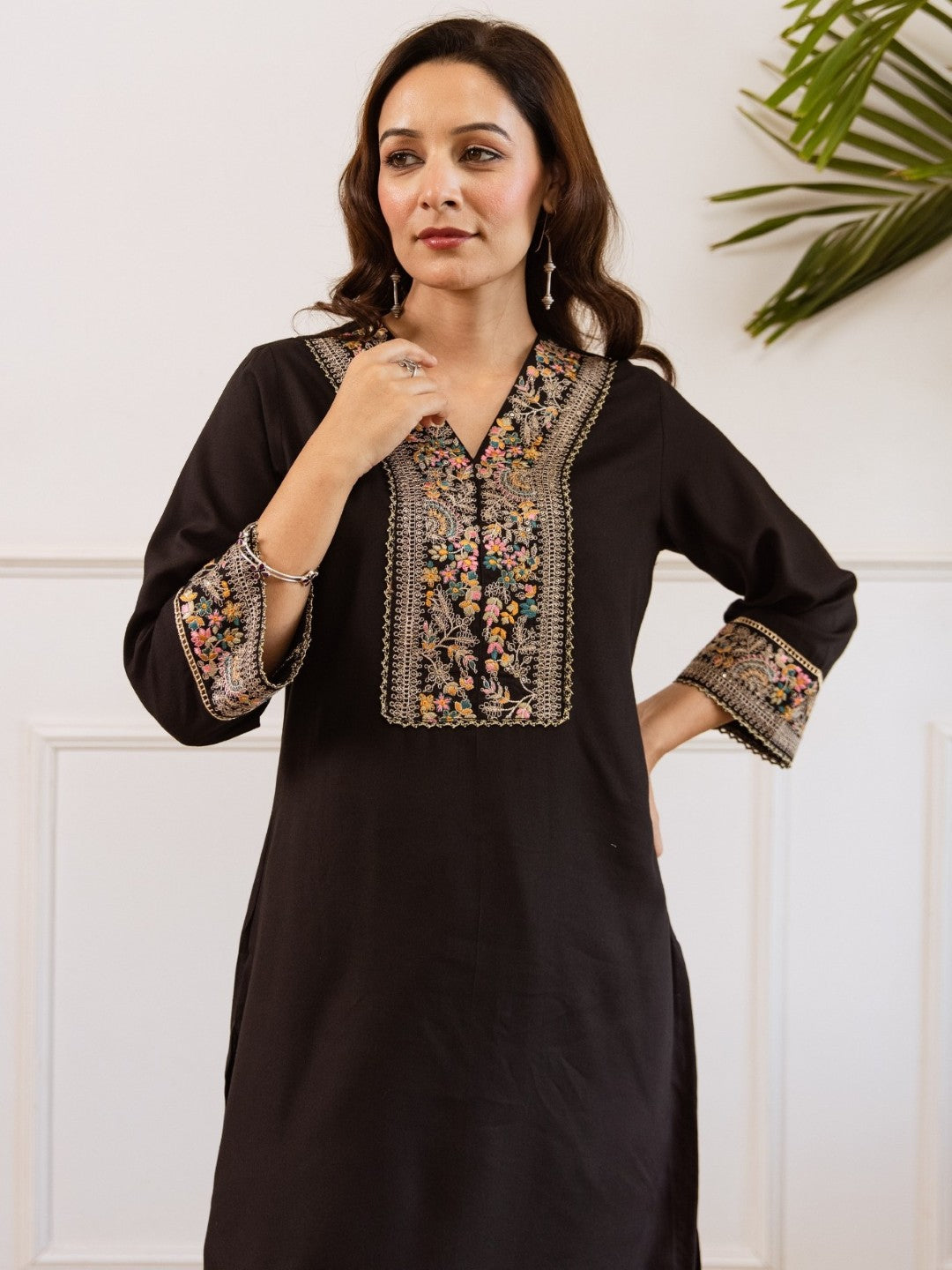 Kabool Ebony embroidery cotton co-ord set-AL