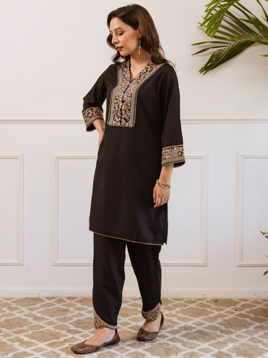 Kabool Ebony embroidery cotton co-ord set-AL