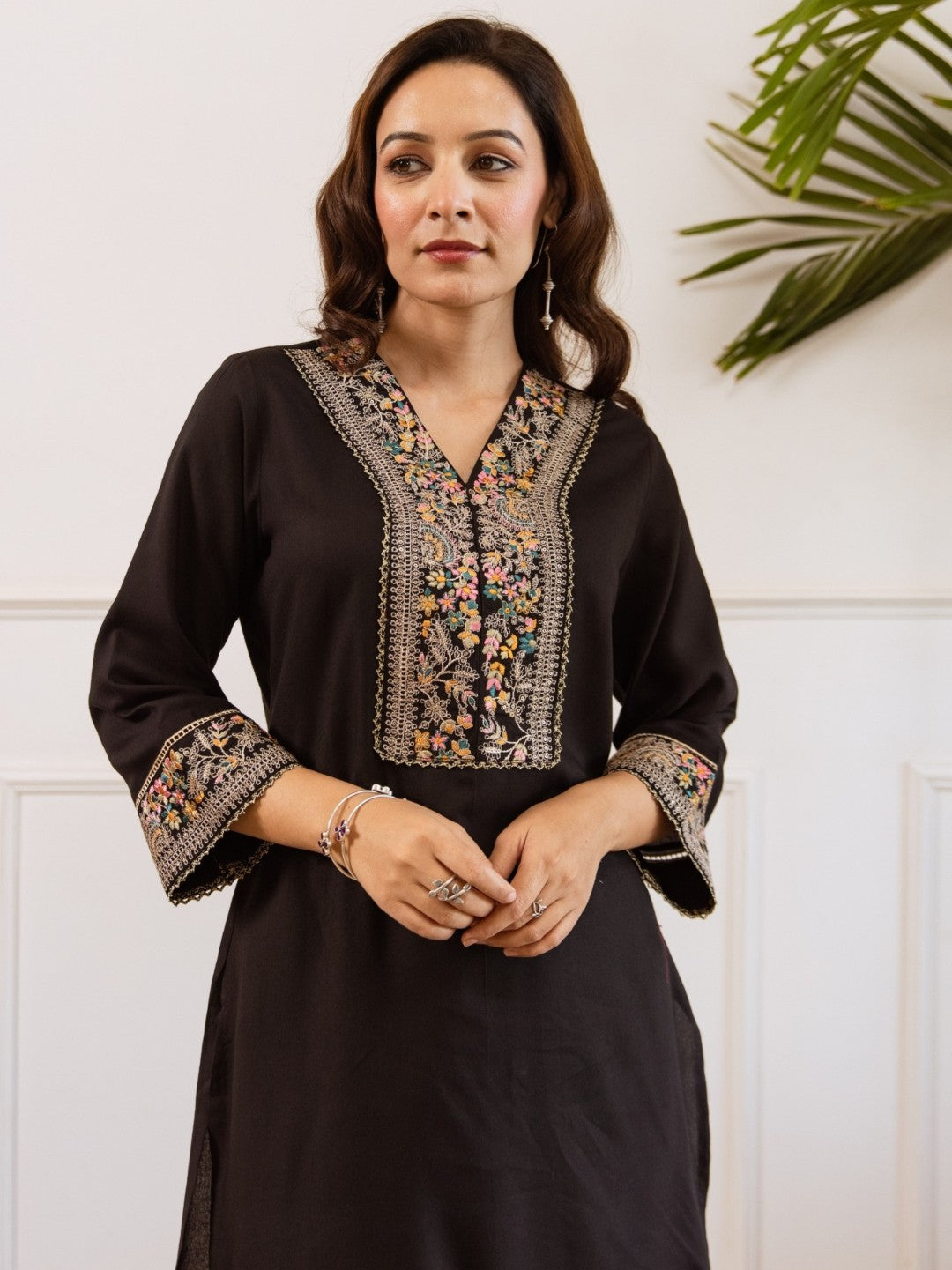 Kabool Ebony embroidery cotton co-ord set-AL