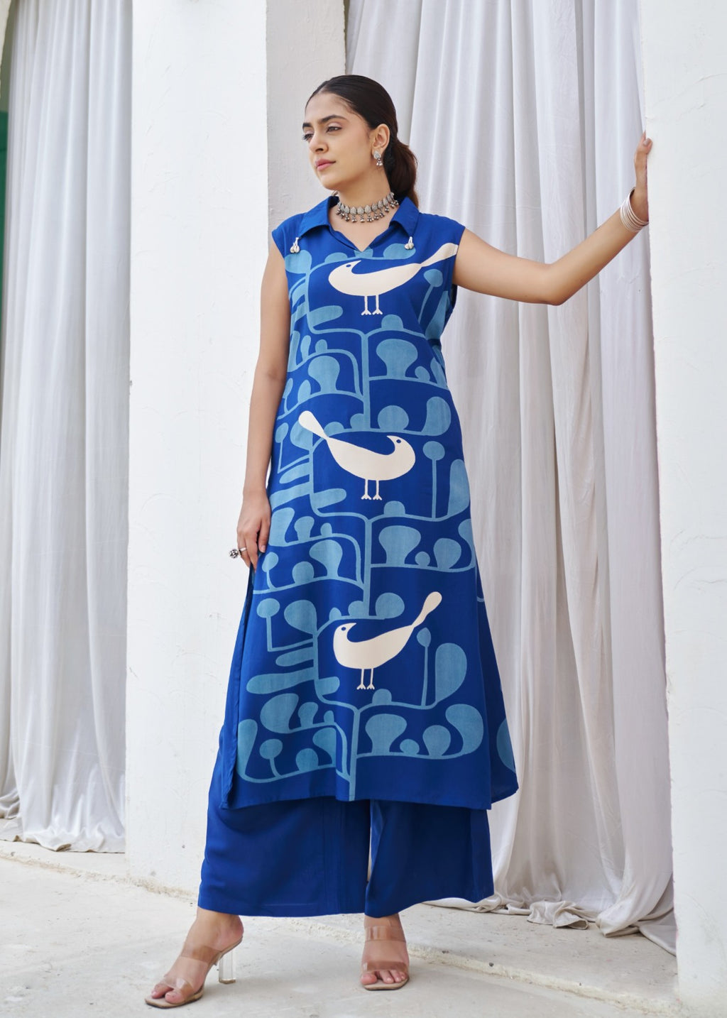 Kabool Yaleblue printed kurta pant set-AL