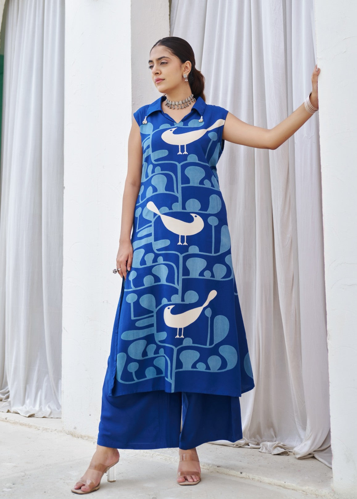 Kabool Yaleblue printed kurta pant set-AL