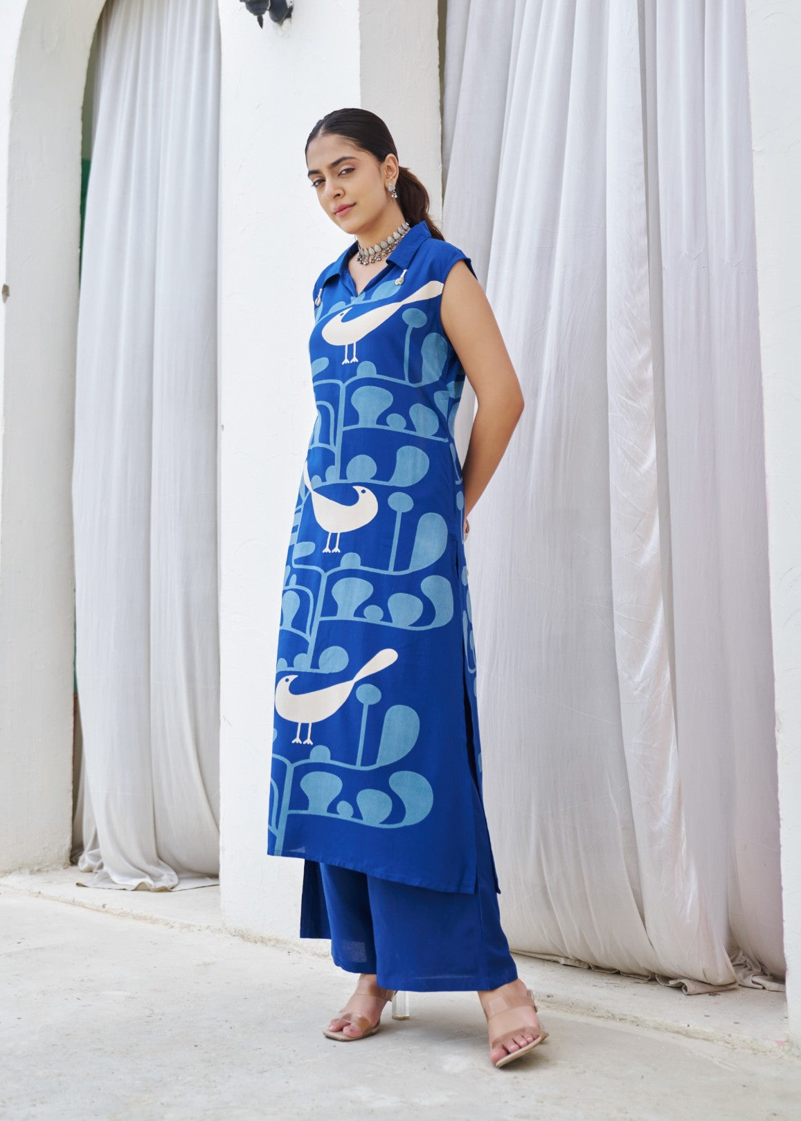 Kabool Yaleblue printed kurta pant set-AL