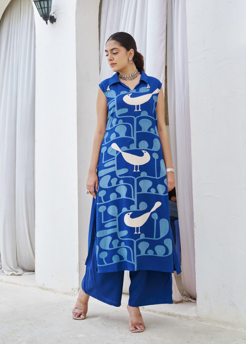 Kabool Yaleblue printed kurta pant set-AL