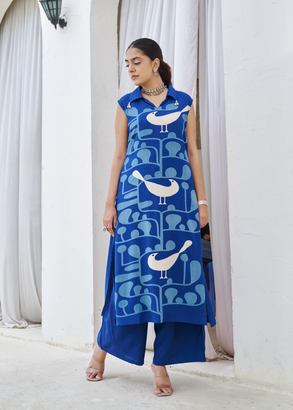 Kabool Yaleblue printed kurta pant set-AL