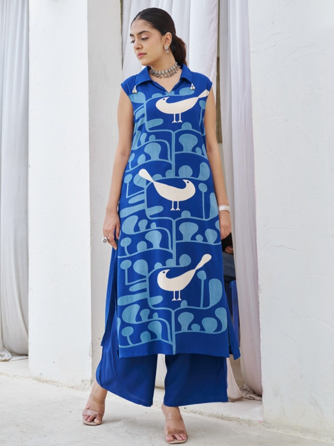 Kabool Yaleblue printed kurta pant set-AL