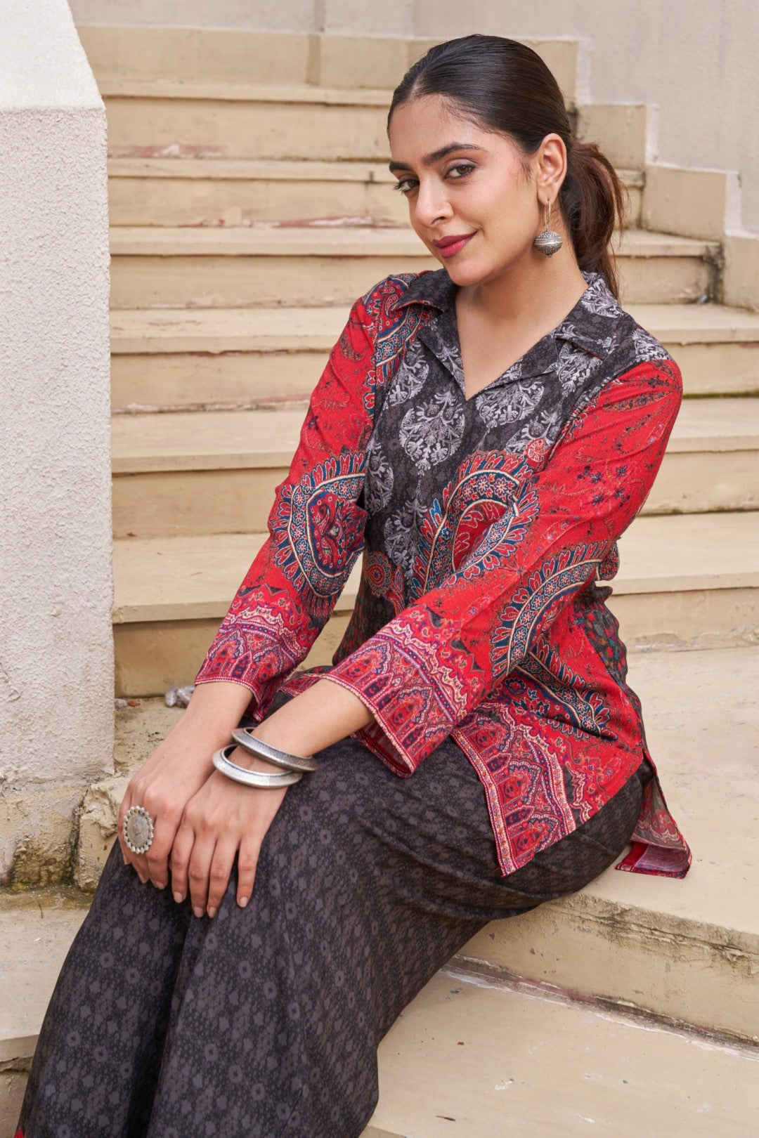 Kabool charcoal printed Co-ord set-AL